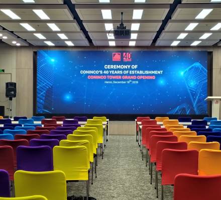 Cho thuê Màn hình LED P2 trong nhà tại sự kiện 40 năm thành lập Coninco và khai trương toà nhà Coninco